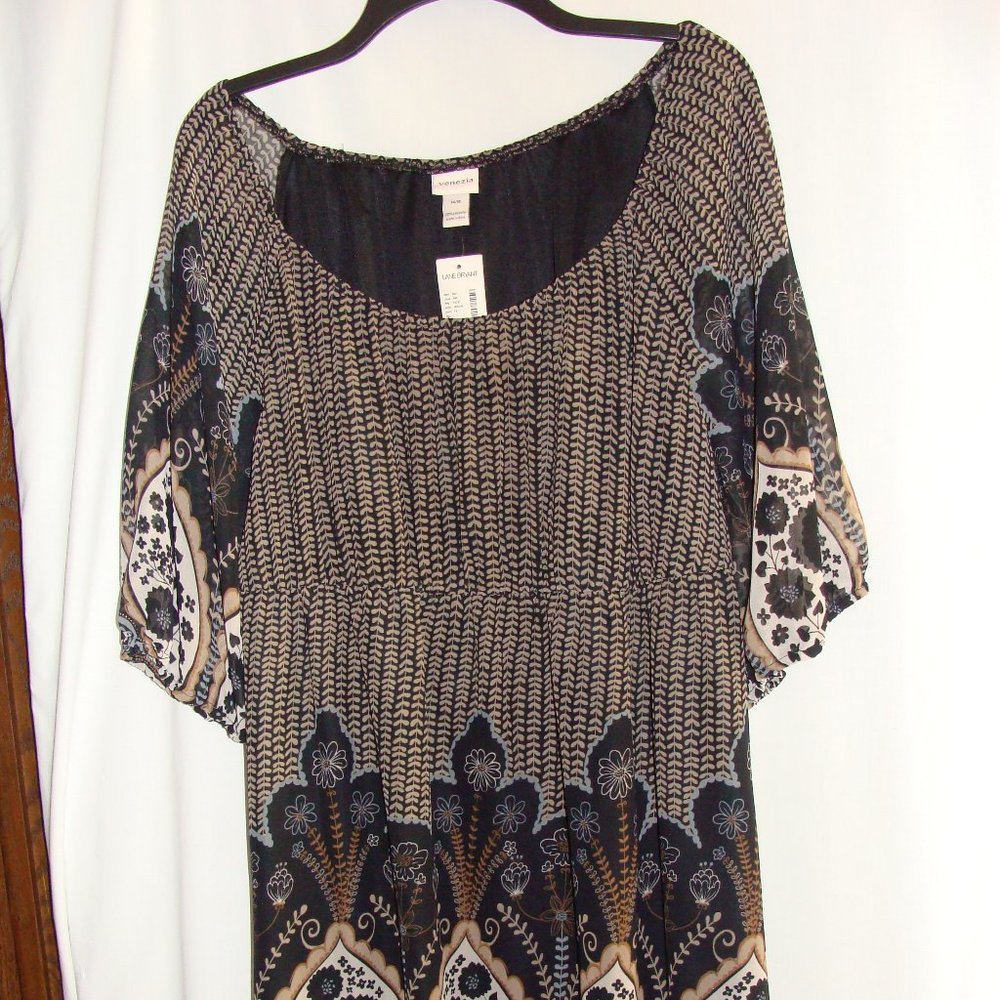 VENEZIA Brown & Black Short Sleeve Tie-Back BLOUSE Sz 14/16